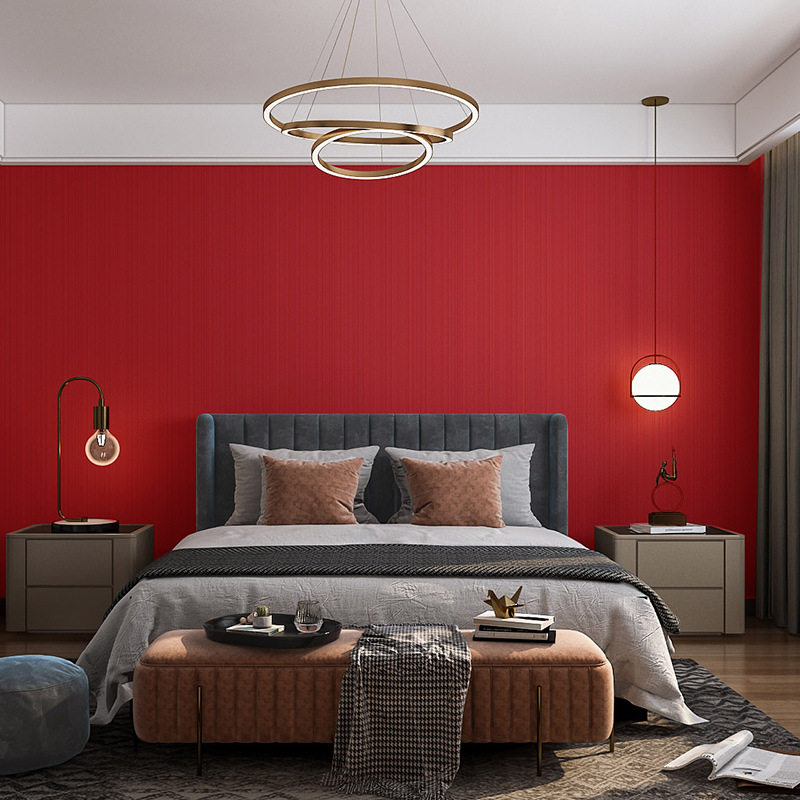 【无缝墙布】北欧纯色素色红色墙纸客厅卧室现代简约家用故宫红
