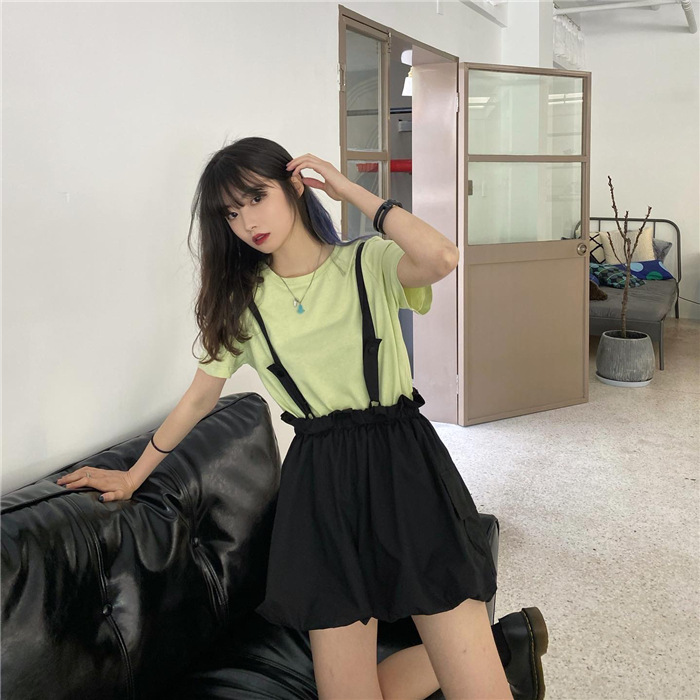 20202020夏季宽松百搭纯色休闲背带裤花苞短裤南瓜裤女