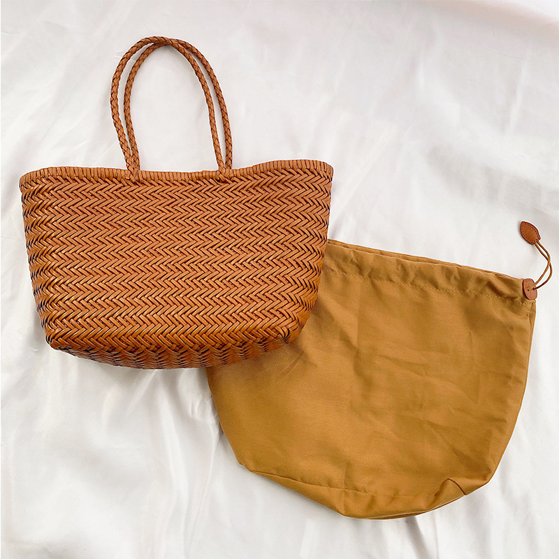 dragon diffusion编织法式菜篮子包ins热卖牛皮手工编织手提包女