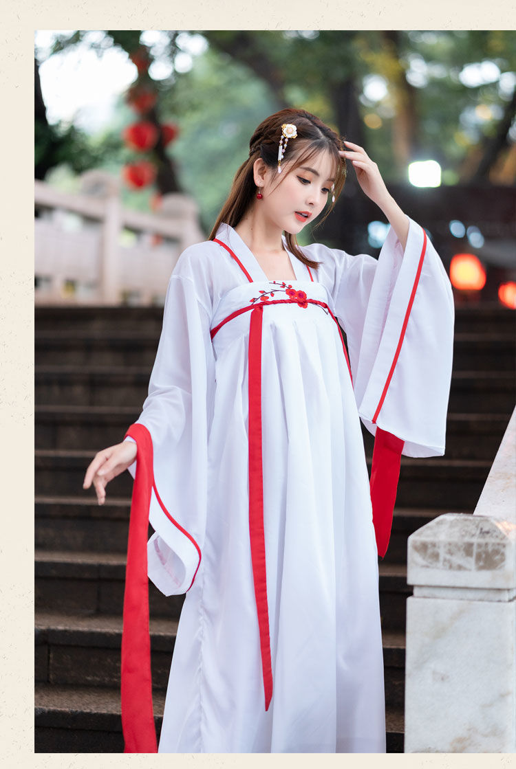 汉服女改良齐胸襦裙绣花广袖仙女装唐装清新日常古装古筝演出服装