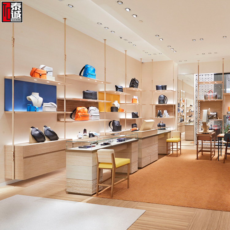 高端包包展示陈列货架吊顶饰品时尚玻璃展柜奢侈品不锈钢包展示架