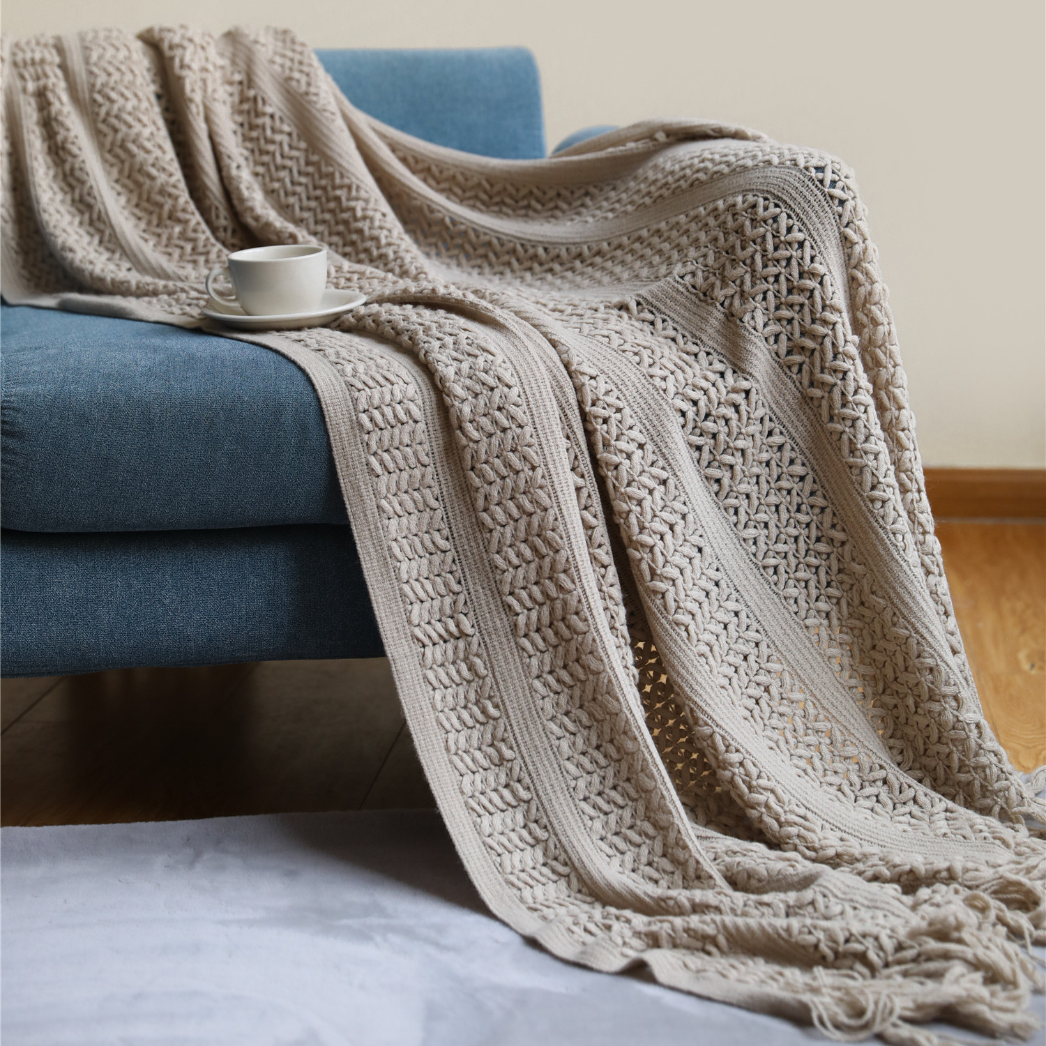 Nordic Sofa Blanket Cover Blanket Knitted Blanket Homestay Hotel Throw Blanket Bed Runner Hollow Blanket Bed Blanket Nap Blanket