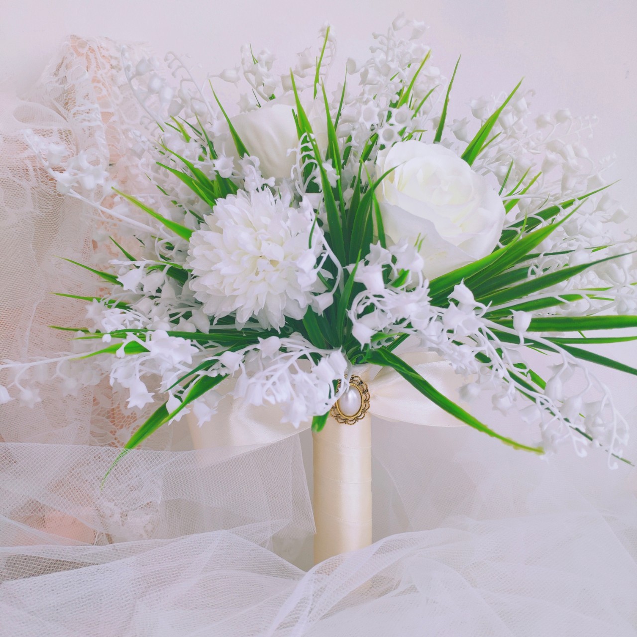 欧美仿真新娘手捧花婚礼户外唯美清新影楼拍照沙滩旅拍韩式森系