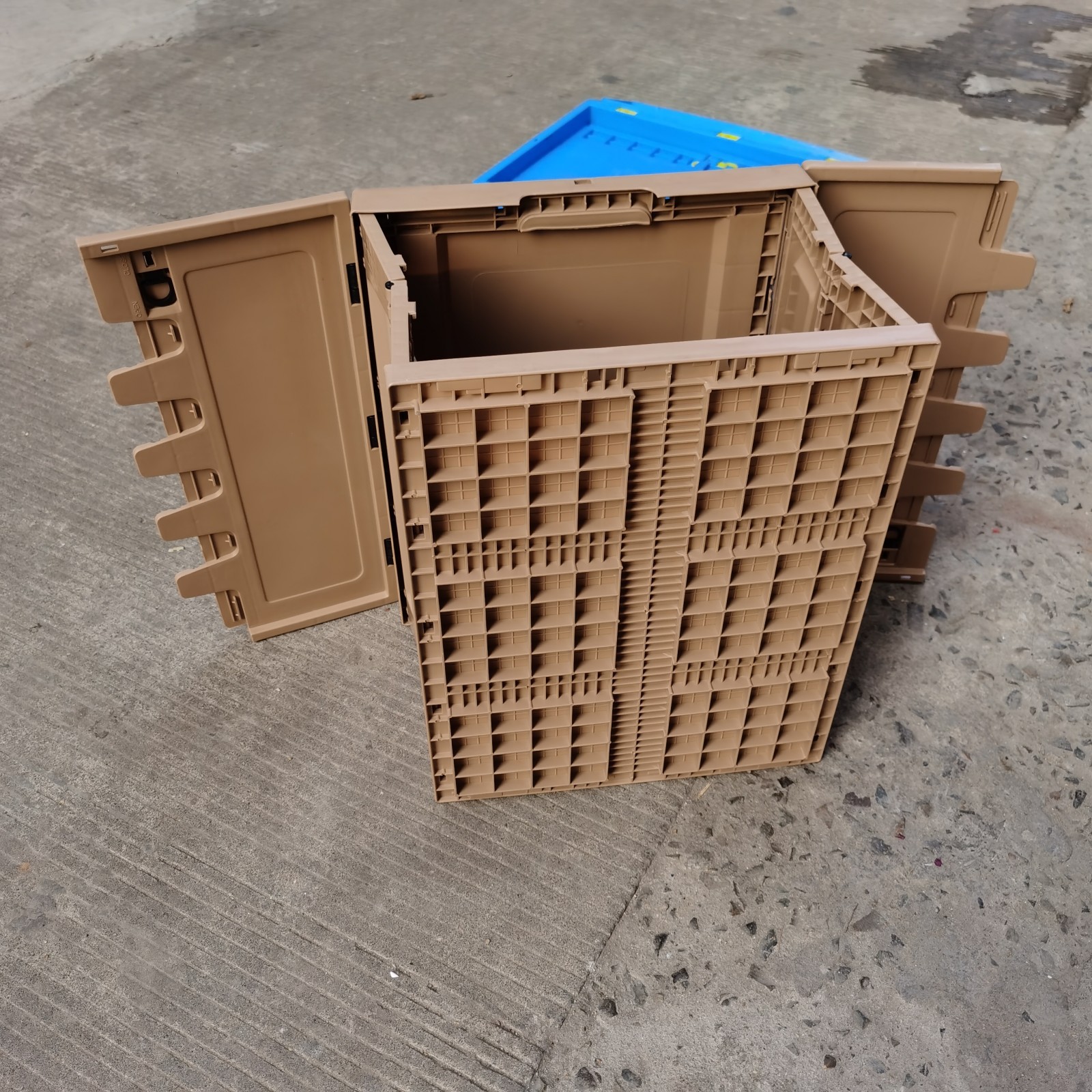 可折叠式物流周转箱 食品空运配送带盖塑胶折叠周转箱530*410*310