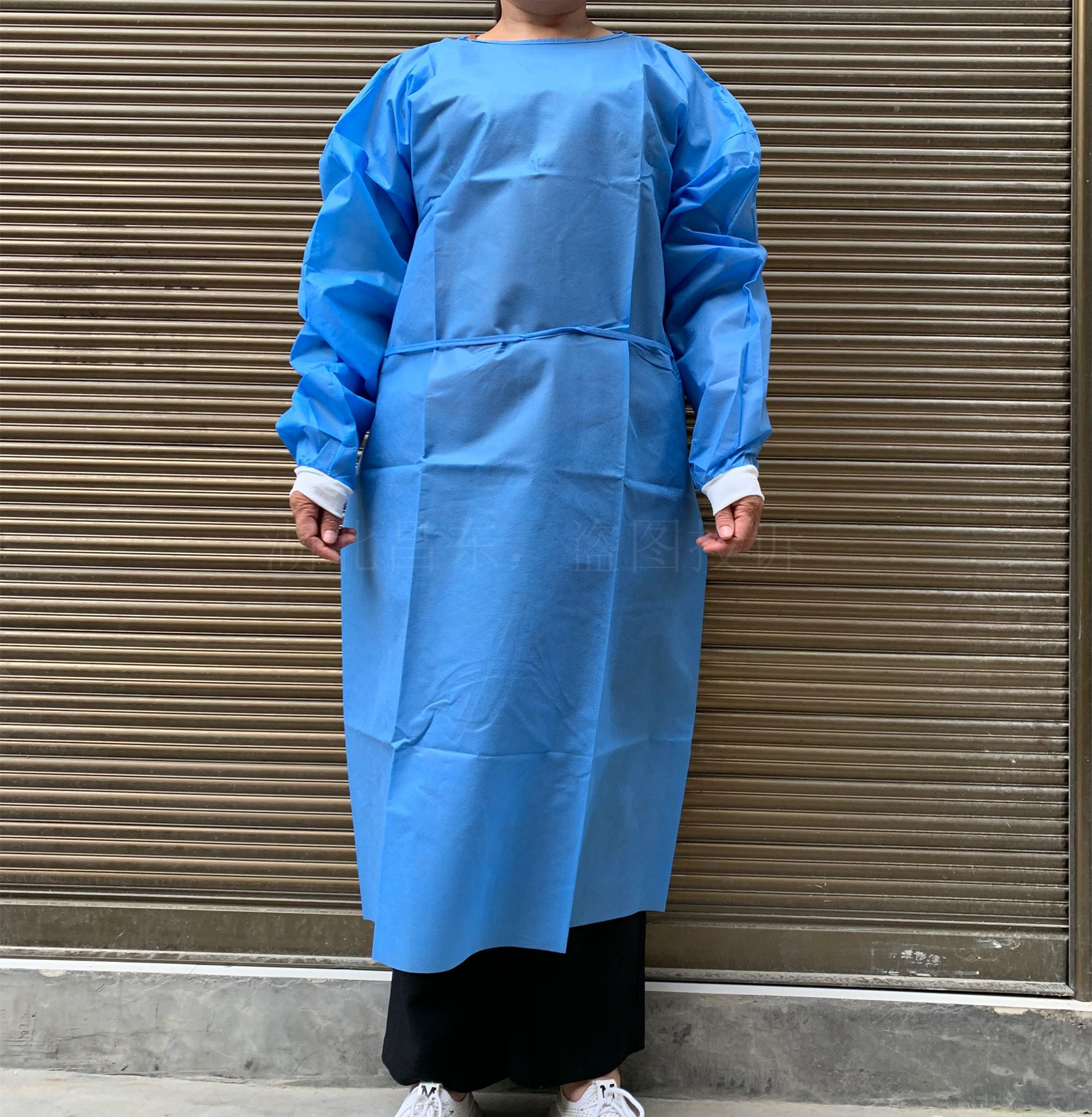 昌东一次性隔离衣45克sms蓝色针织袖口无纺布反穿衣厚含熔喷