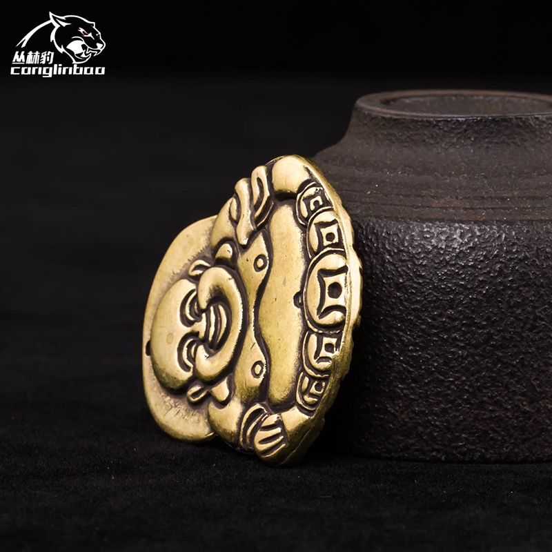 黄铜复古做旧泰国弥勒佛牌钥匙扣挂件挂坠纯铜小工艺品手把件批发