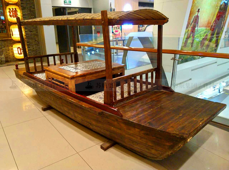 厂家定制水上餐饮木船 室内木质吃饭船 仿古桂满陇主题餐饮船