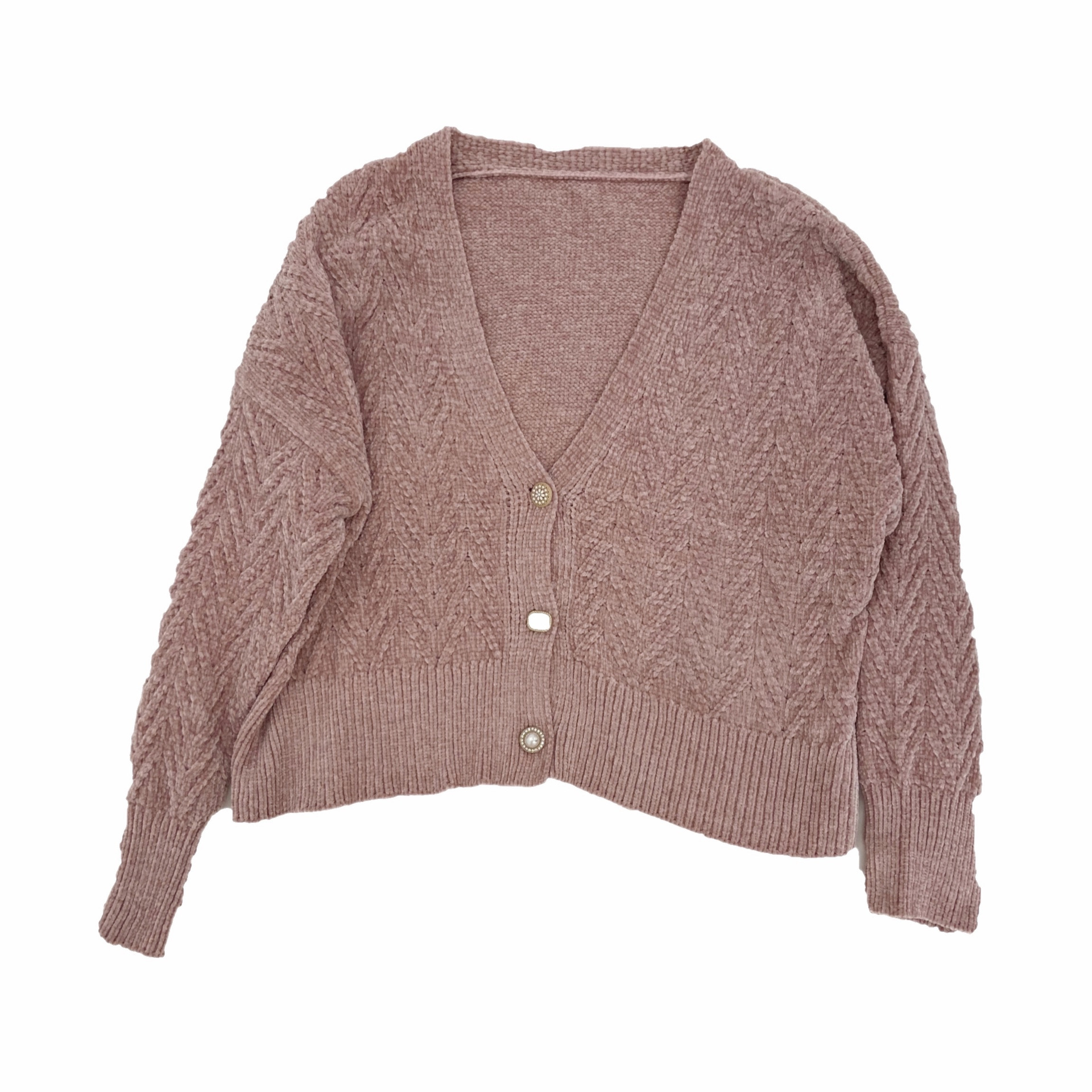 2020秋冬女装 雪尼尔针织开衫女 韩版重工宝石扣毛衣女四色外套