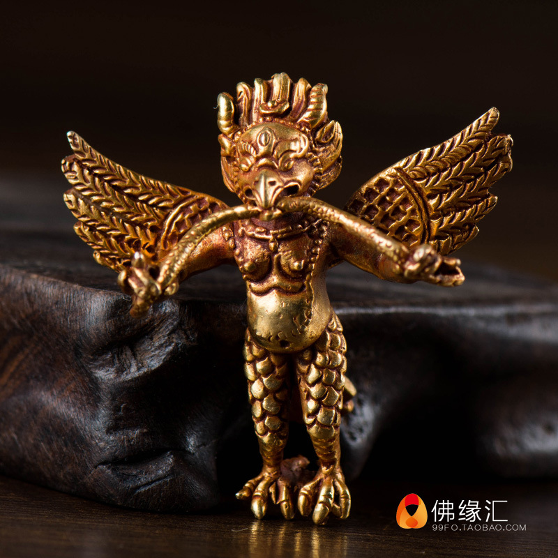 大鹏金翅鸟吊坠 佛教尼泊尔全鎏金铜护法像 随身小佛像 4.5cm