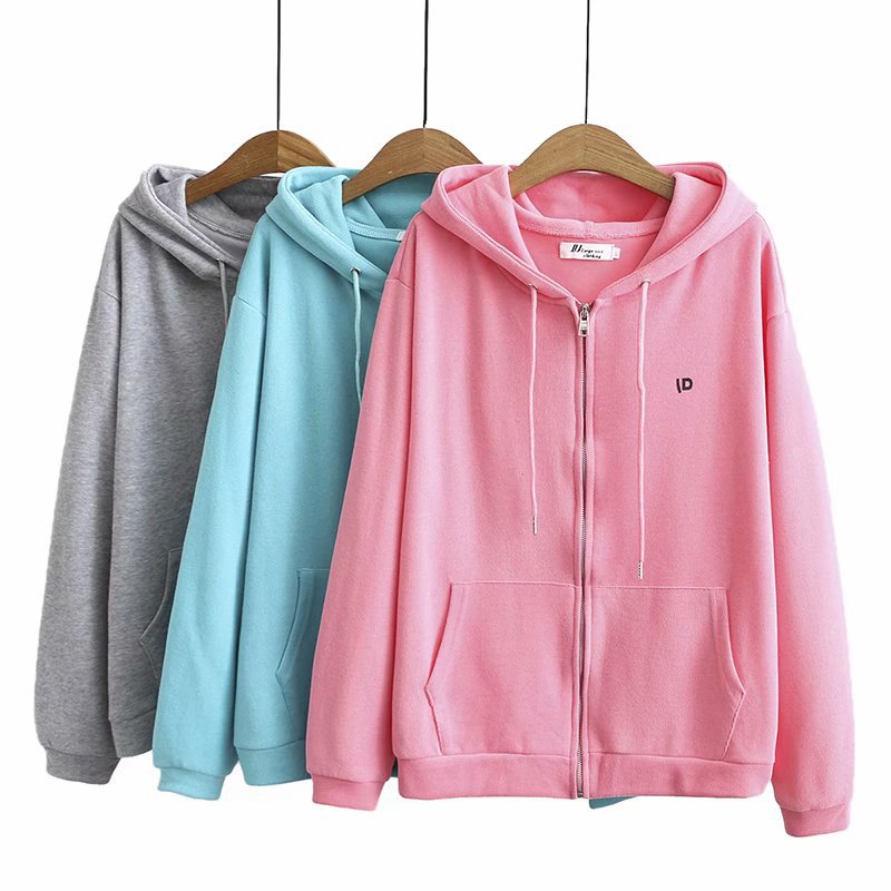 胖mm大码秋季新品韩版时尚简约休闲螺纹棉连帽卫衣开衫 z153 8966