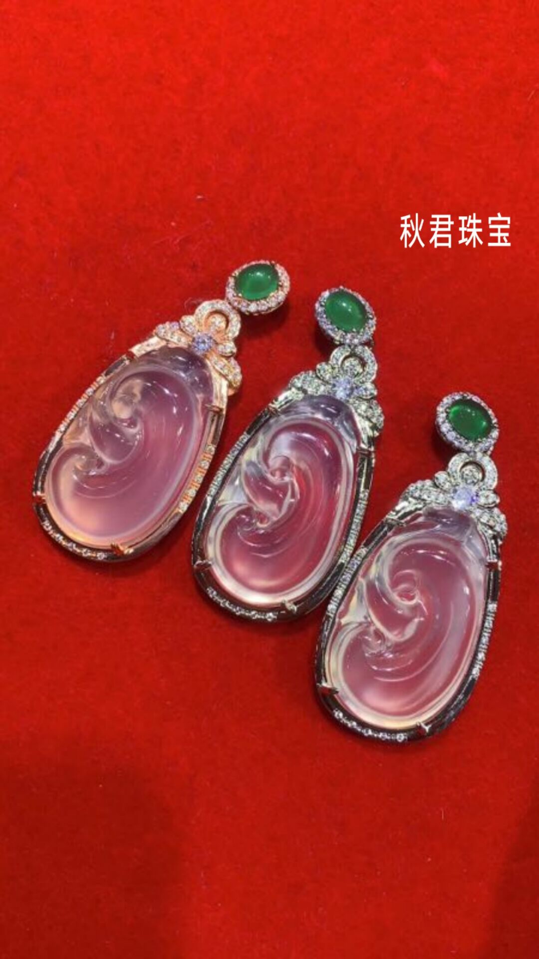 厂家批发s925银镶嵌高冰白玉髓如意吊坠玫瑰金镶嵌白冰玛瑙如意