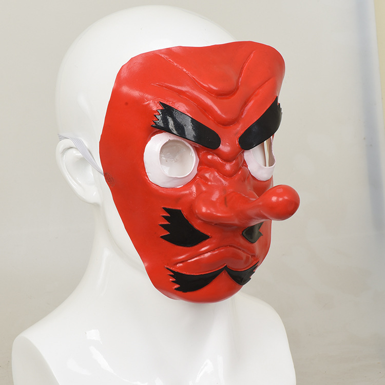 天狗面具万圣节乳胶日本武士般若半脸面具化妆舞会搞怪道具批发