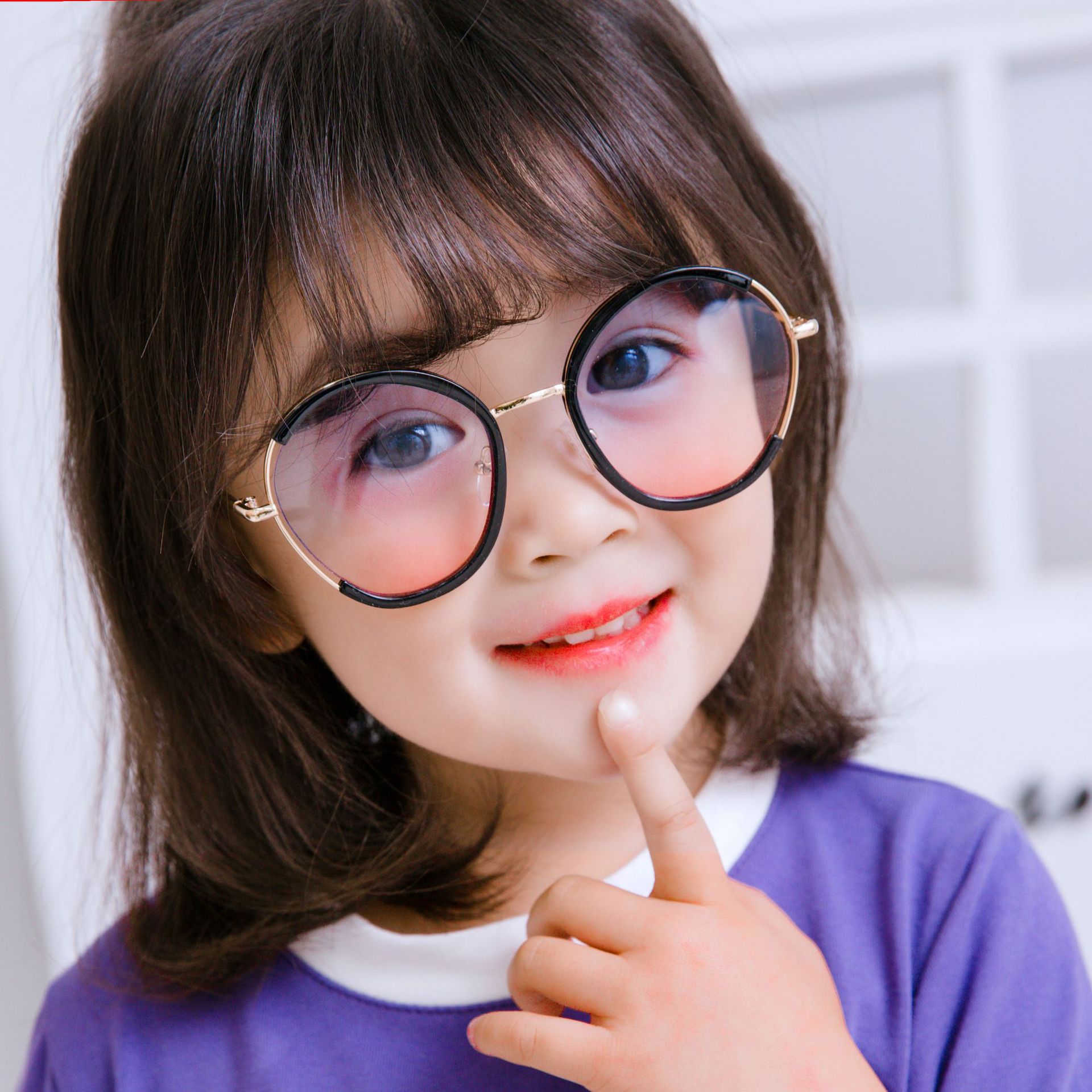 新款时尚圆框太阳镜8375半金属潮流护眼小孩墨镜眼镜批发遮阳眼镜