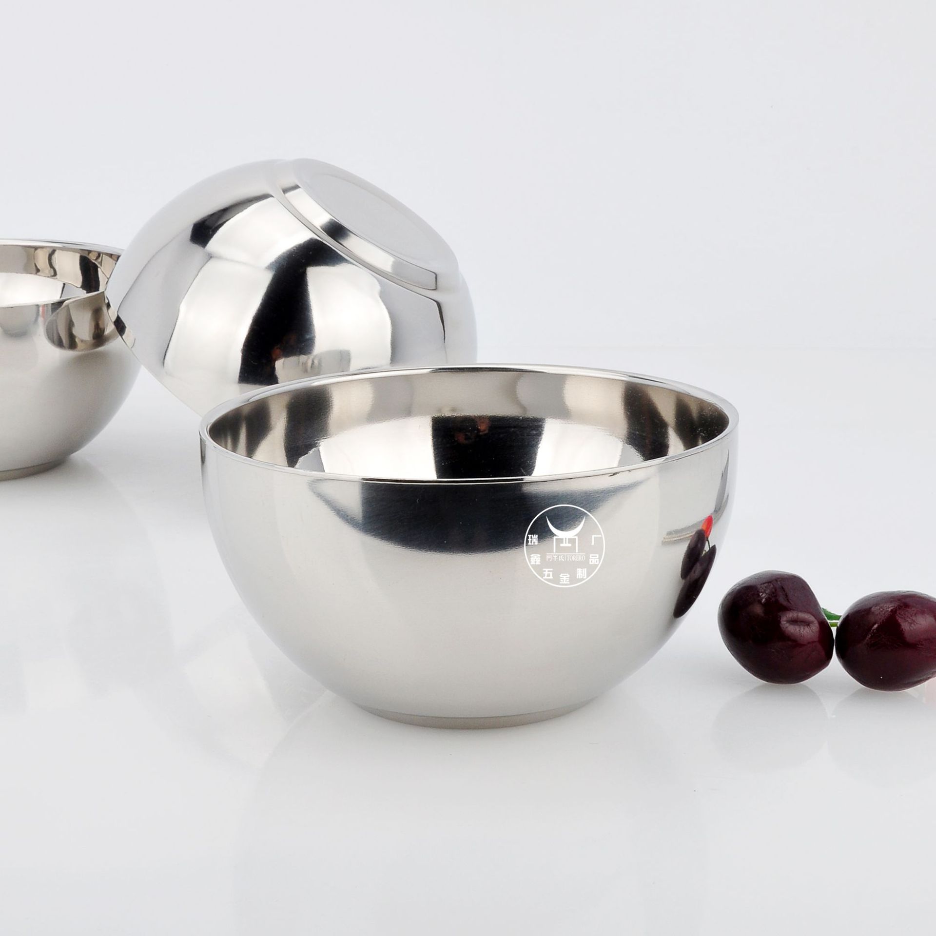 彩塘厂家批发不锈钢双层亮光碗加深加厚 食堂饭碗可定制logo