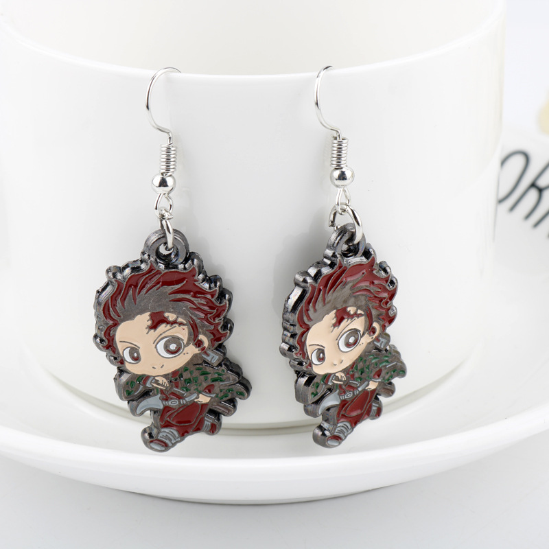 新款动漫周边鬼灭之刃耳环可爱卡通灶门炭治郎耳环耳坠现货批发
