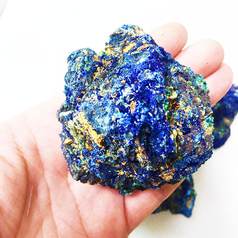 天然蓝铜矿孔雀石共生体原石矿物晶体蓝铜矿摆件高纯度收藏孔雀石