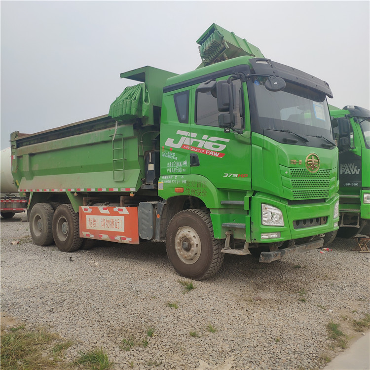 出售二手国五解放j6p环保绿色后八轮自卸车双桥车包过户可分期