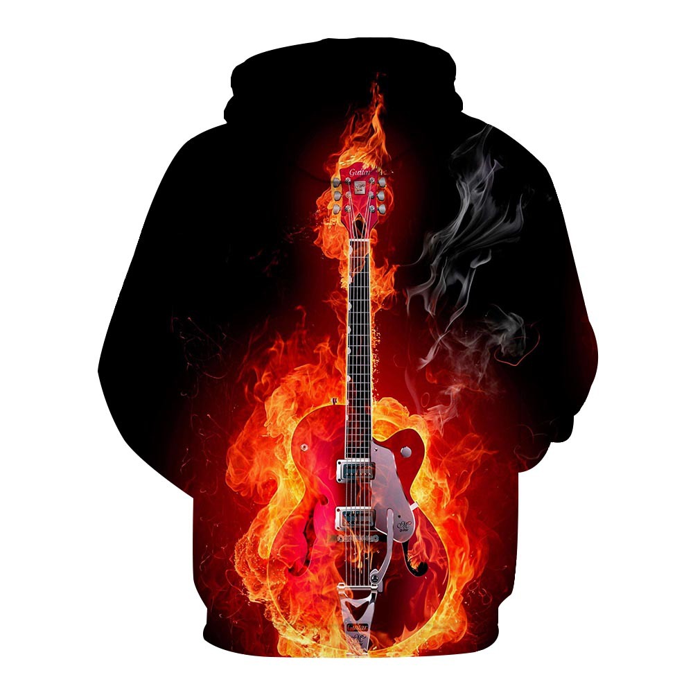 春秋新款情侣定制卫衣男装3d印花火焰潮牌套头连帽卫衣一件代发