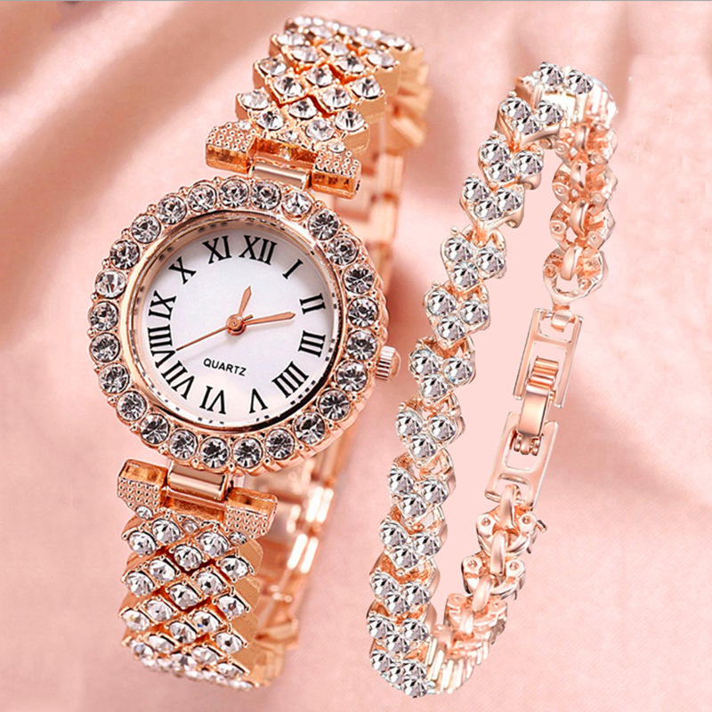 Foreign Trade Popular Style Fashion Roman Pattern Diamond Women's Watch Women's Watch Quartz Watch Bracelet Women's Wrist Watch Factory in Stock