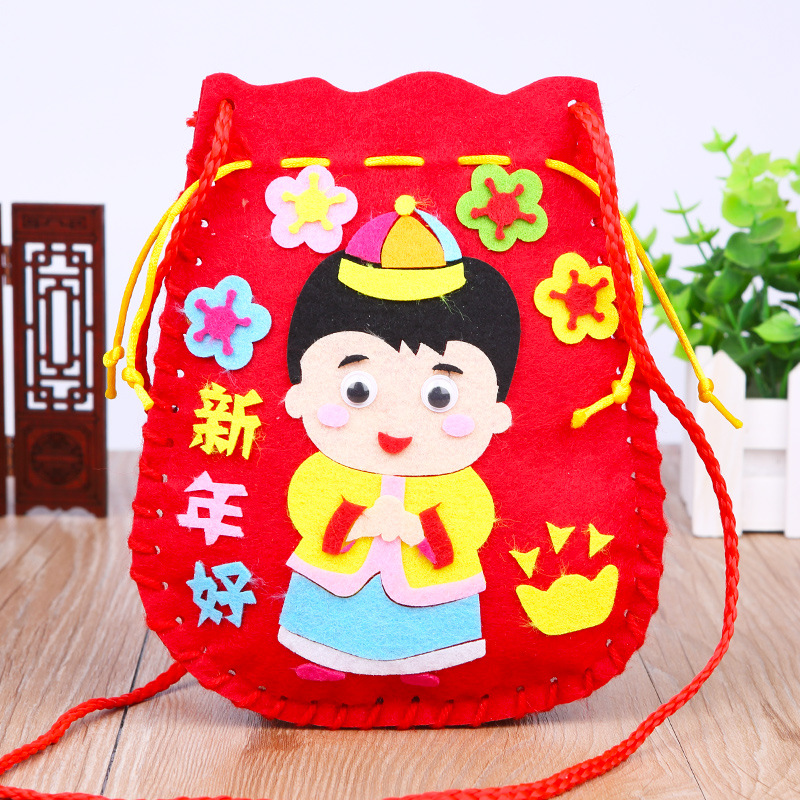 新年福袋diy手工制作背包幼儿园不织布福包元宵春节diy益智粘贴画
