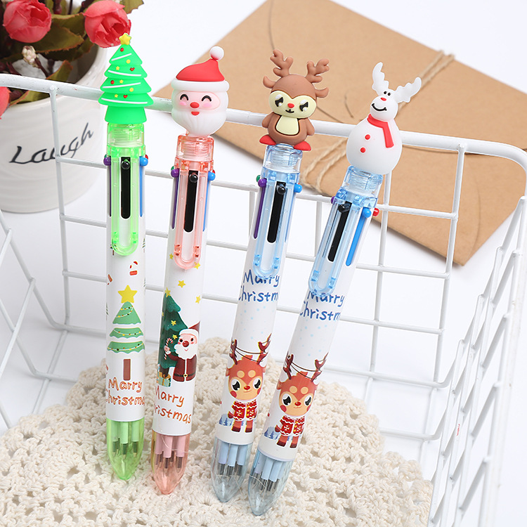 Christmas 6-Color Ballpoint Pen Student Prize Gift Multicolor Mark Pen Office Stationery Journal Graffiti Color Pencil