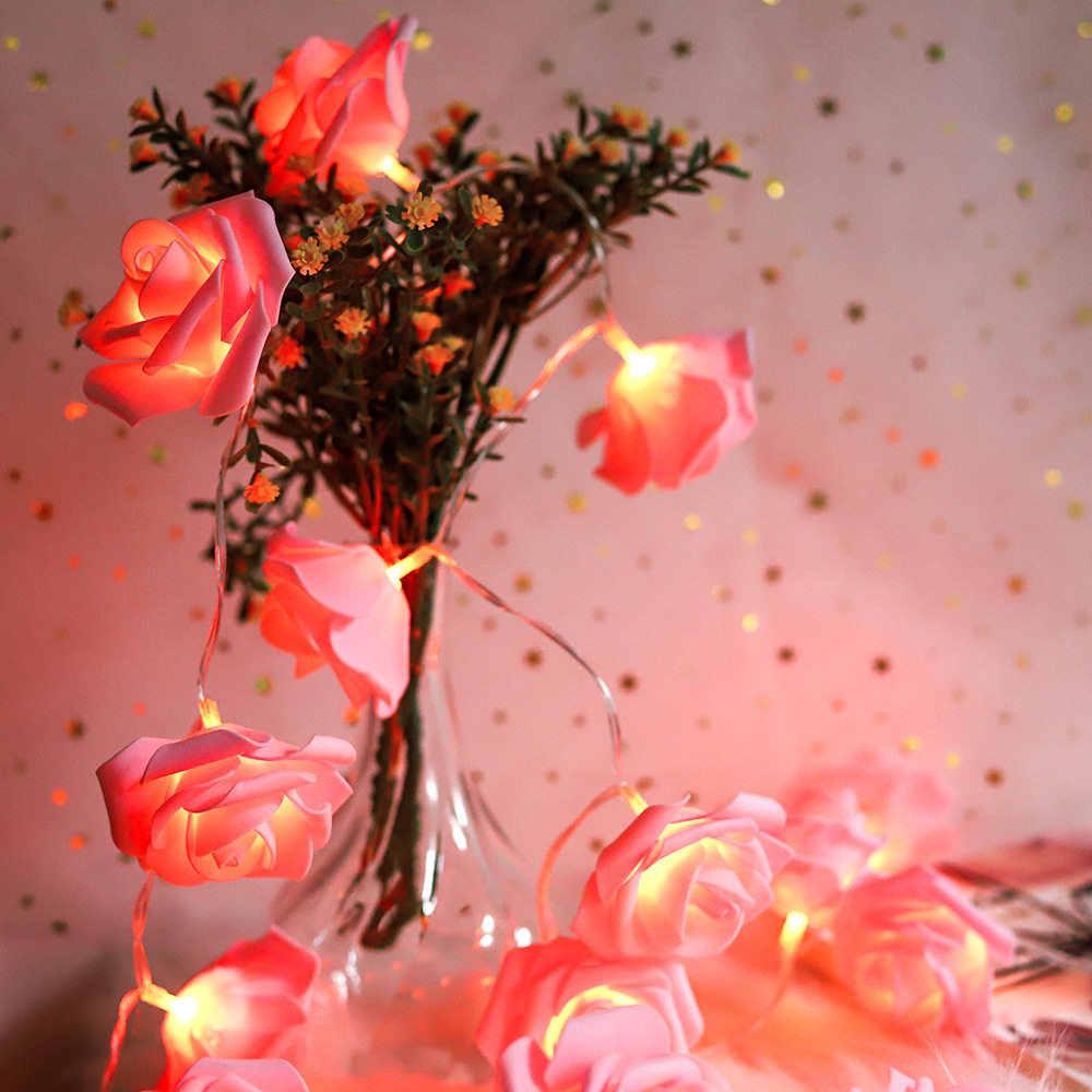 厂家直销亚马逊情人节婚庆卧室礼盒装饰2米20灯粉色玫瑰花led灯串