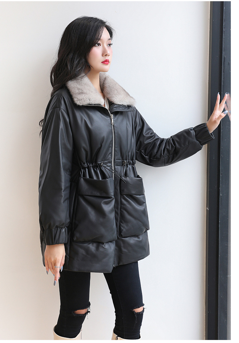 2020新款海宁真皮皮衣大码绵羊皮羽绒服女中长款水貂毛领皮草外套