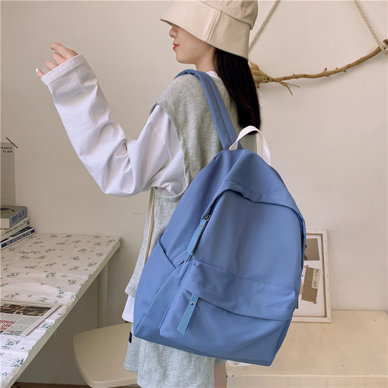 Factory Wholesale Ins Style Solid Color Schoolbag Female College Student Korean Style Canvas Minimalism Japanese Large Capacity Backpack