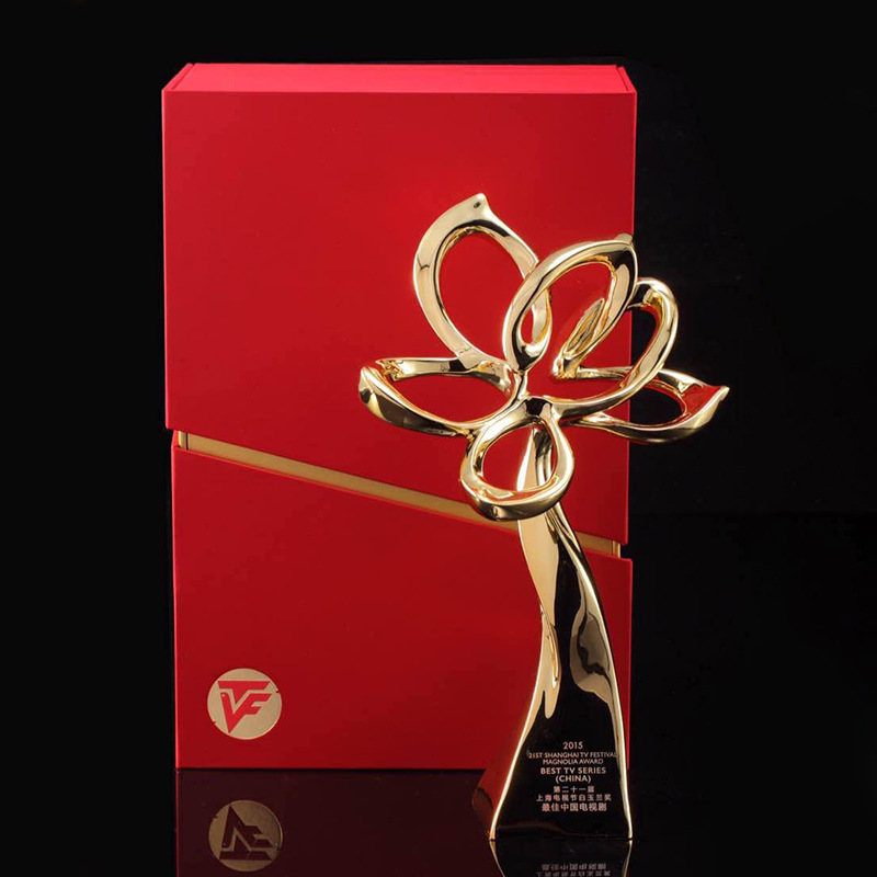 厂家直销新款创意金属白玉兰奖杯奖牌定制年会荣誉活动颁奖刻字