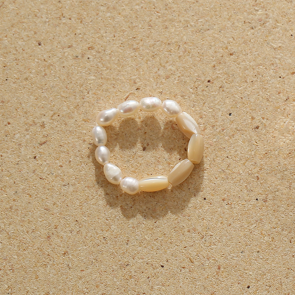 淡水珍珠木珠组合松紧戒指 韩国时尚少女摆拍尾戒 可调节批发