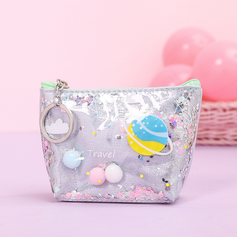 Fresh, Cute and Simple Fashion Laser Cosmetic Bag Quicksand Coin Purse Storage Bag Durable Waterproof Portable Clutch