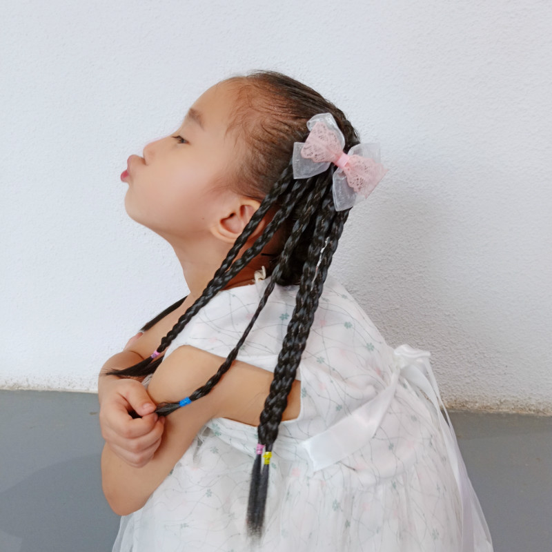 韩版儿童假发马尾小辫子蝴蝶结发饰女童宝宝饰品舞台表演摄影道具