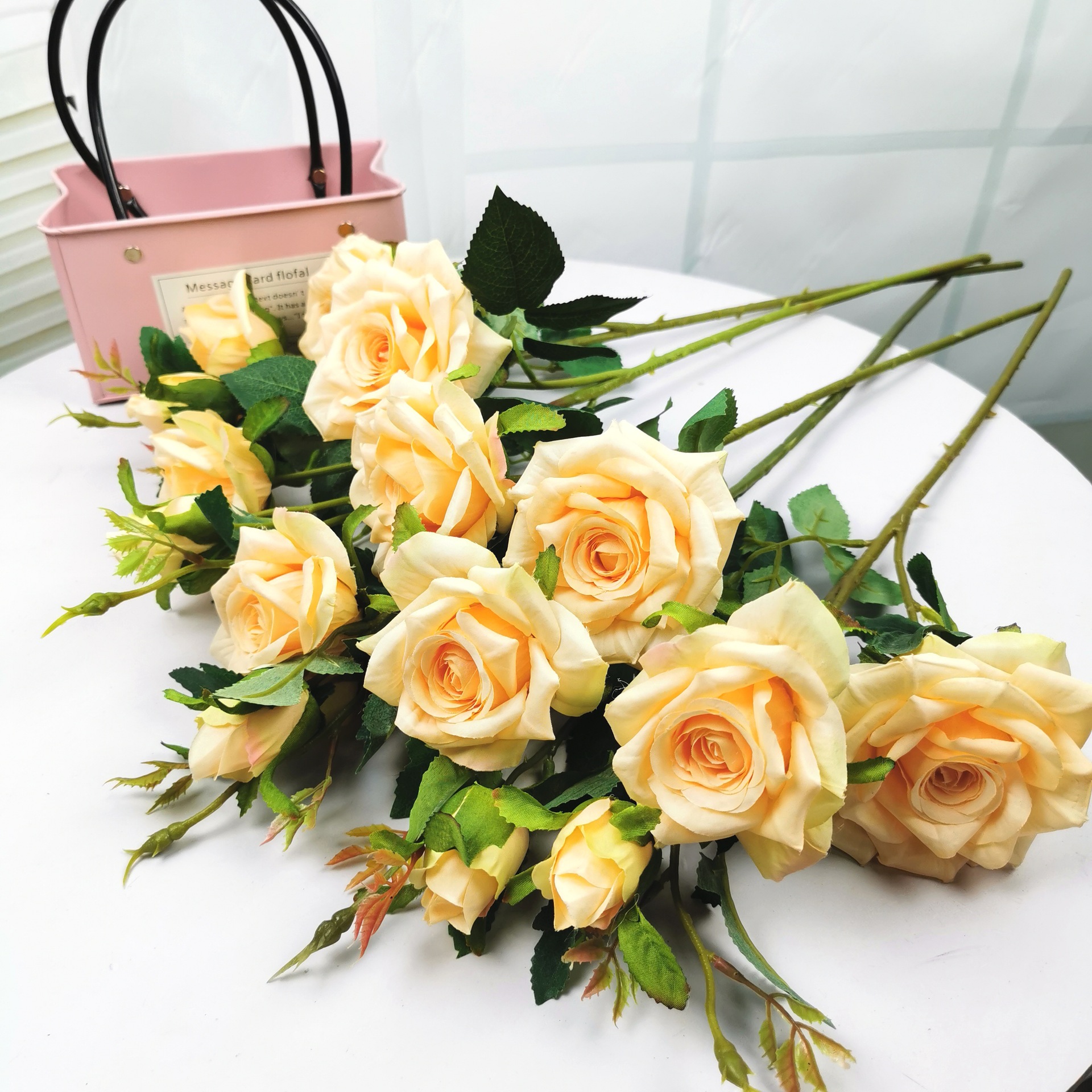 玫瑰花假花仿真3头香雪玫家居餐桌艺术花摆放婚庆路引插花仿真花