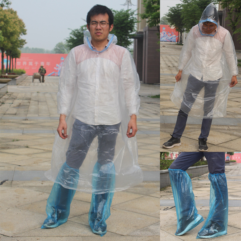 便捷式一次性雨衣鞋套漂流连体游乐园雨裤连脚套装水上乐园带雨鞋