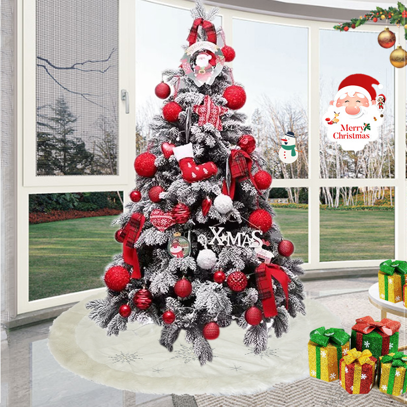 Christmas Decoration Supplies 103cm White Snowflake Embroidery Tree Skirt Christmas-Tree Skirt Christmas Tree Scene Decorations Arrangement