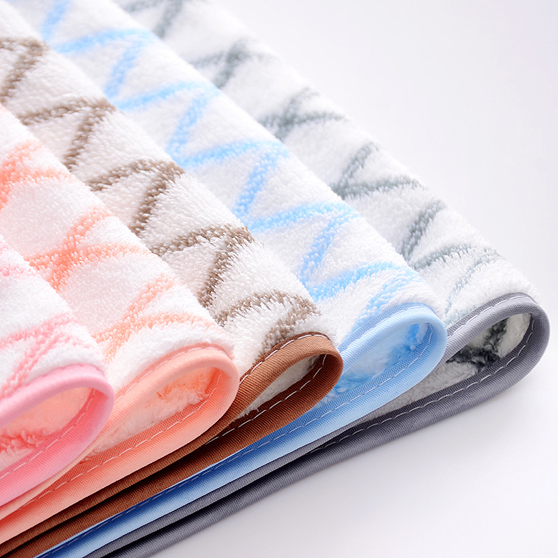 经编珊瑚绒阳离子菱形纹洗脸巾35*75速干毛巾吸水家用日用面巾