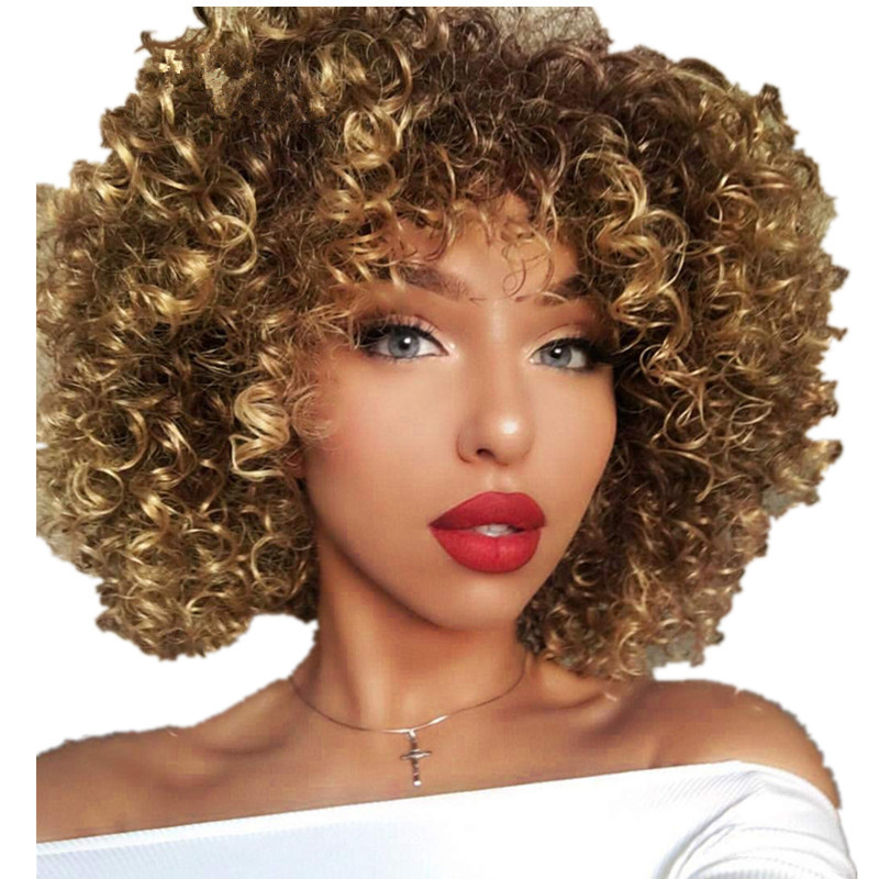 爆炸卷假发新品欧美女士短假发 渐变色短卷发 非洲人小卷假发批发