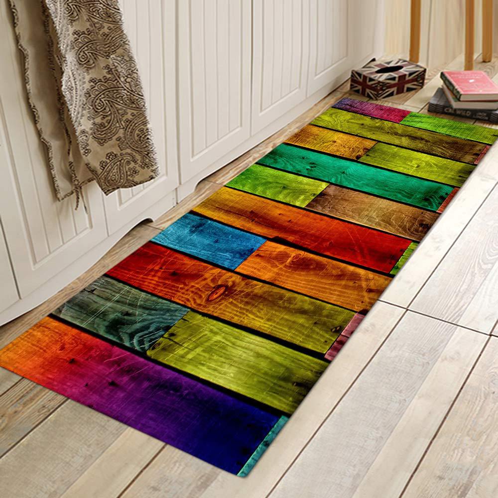 Colored Wooden Board Kitchen Pad Foreign Trade Flannel Floor Mat Absorbent Bathroom Non-Slip Mat Bedroom Doormat