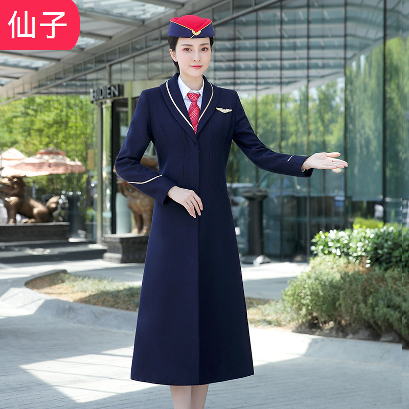 冬装新款南航空姐毛呢大衣过膝长款高铁路酒店售楼部工作服外套