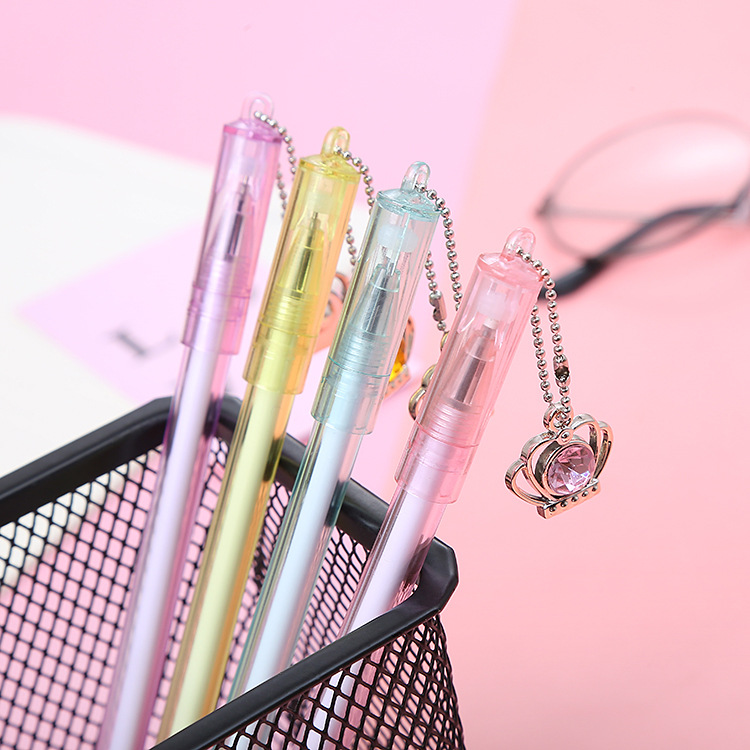 Internet Hot Girlish Crown Gem Pendant Gel Pen Fresh Stationery Student Hanging Pen Water-Based Sign Pen