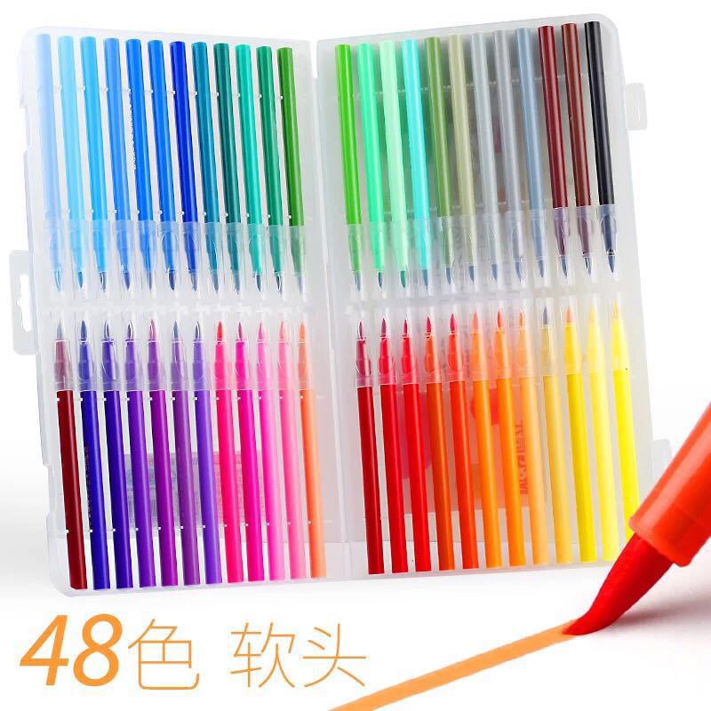 Soft Head Watercolor Pens Set 12 36 48 Color Hook Line Pen Color Brush Pen Student Comic Hand Draw Watercolor Soft Head Pen