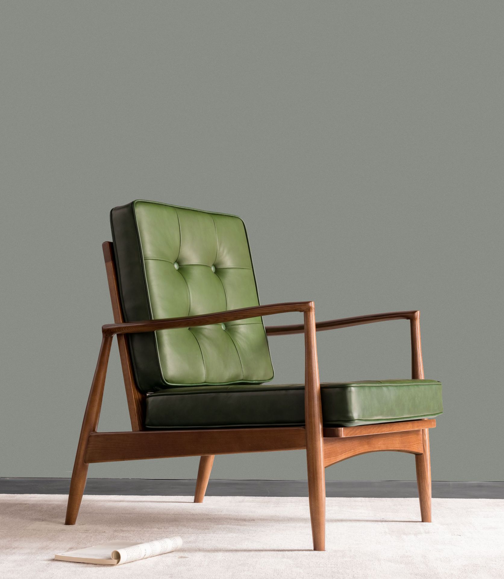 北欧单人实木沙发椅美式休闲卧室客厅阳台懒人皮艺靠背设计师椅