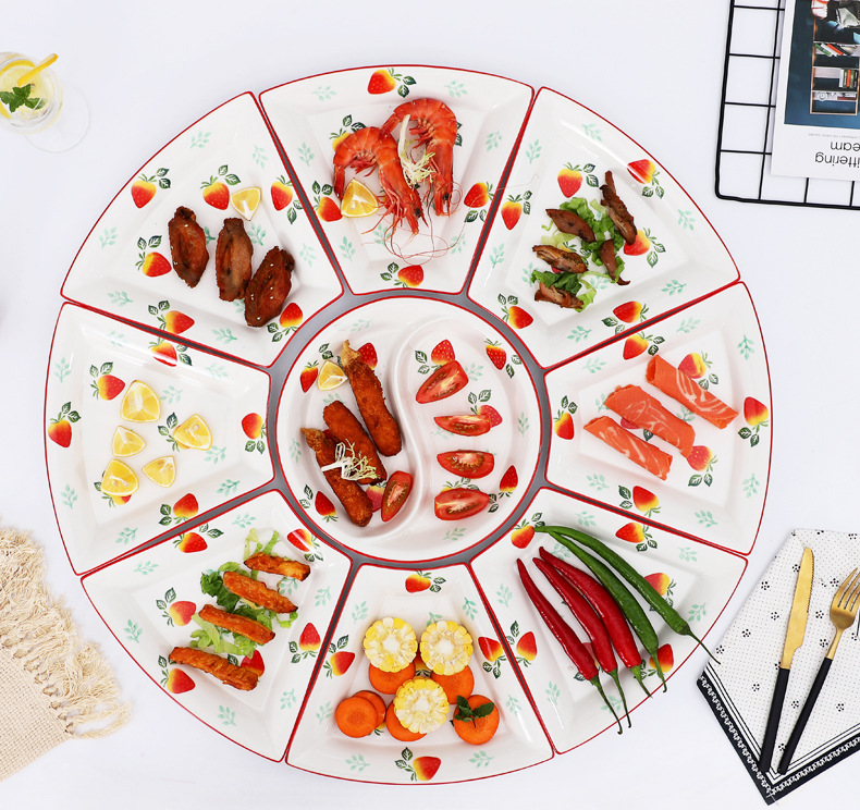 网红拼盘创意套装组合盘子陶瓷餐盘家用过年圆桌拼盘扇形菜盘餐具