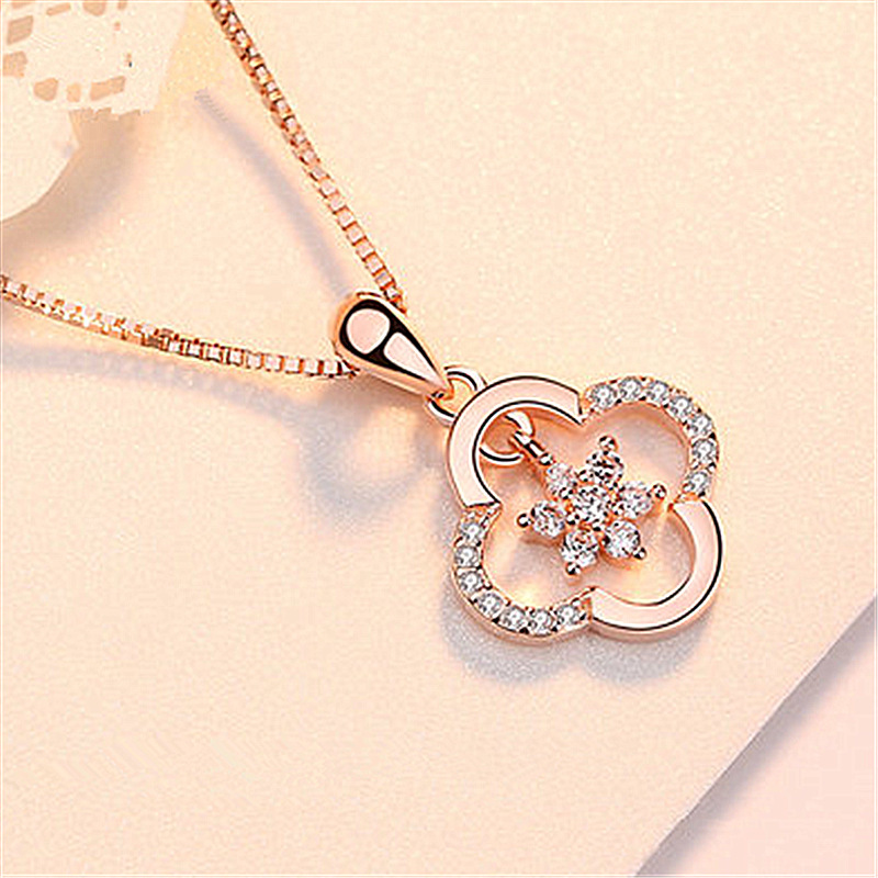 灵动六角星吊坠彩银项链 日韩银四片叶草吊坠幸运草