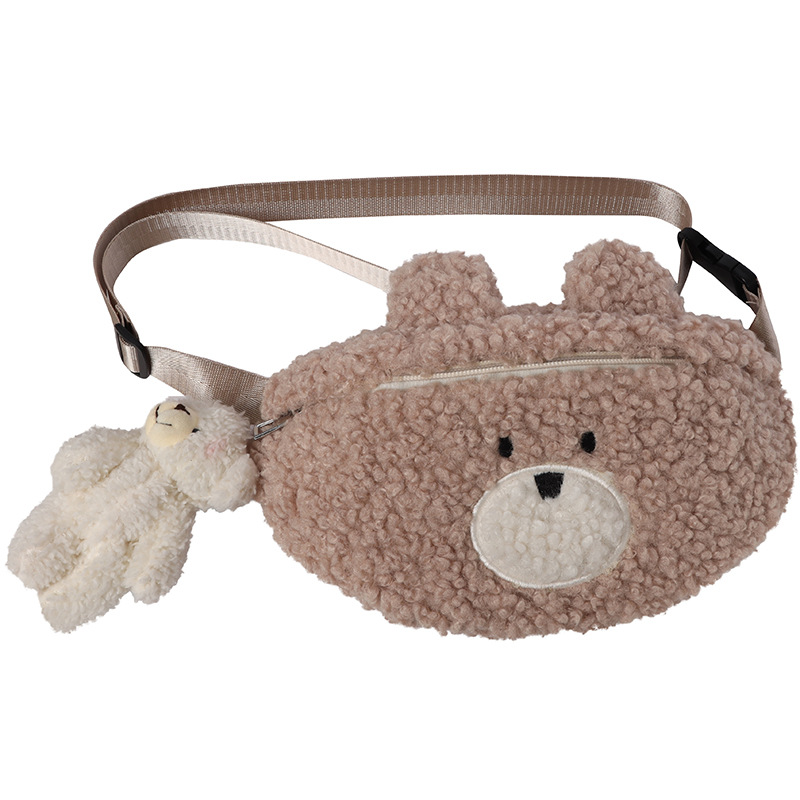 Japanese Ins Vintage Style Cute Plush Bear Ear Soft Girl Messenger Bag Funny Personality Student Small Bags