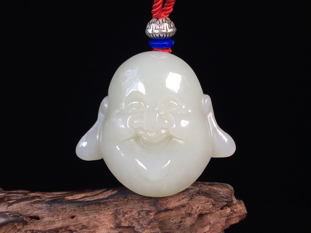 厂家直销 天然和田玉白玉佛头吊坠 笑口常开大耳佛弥勒佛吊坠挂件