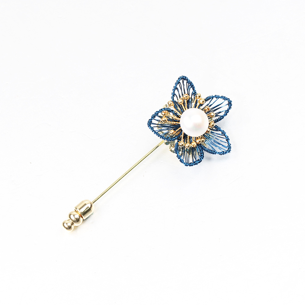 太阳云 新品纯手工编织铜丝绕花别针高档天然贝壳珍珠胸针女款