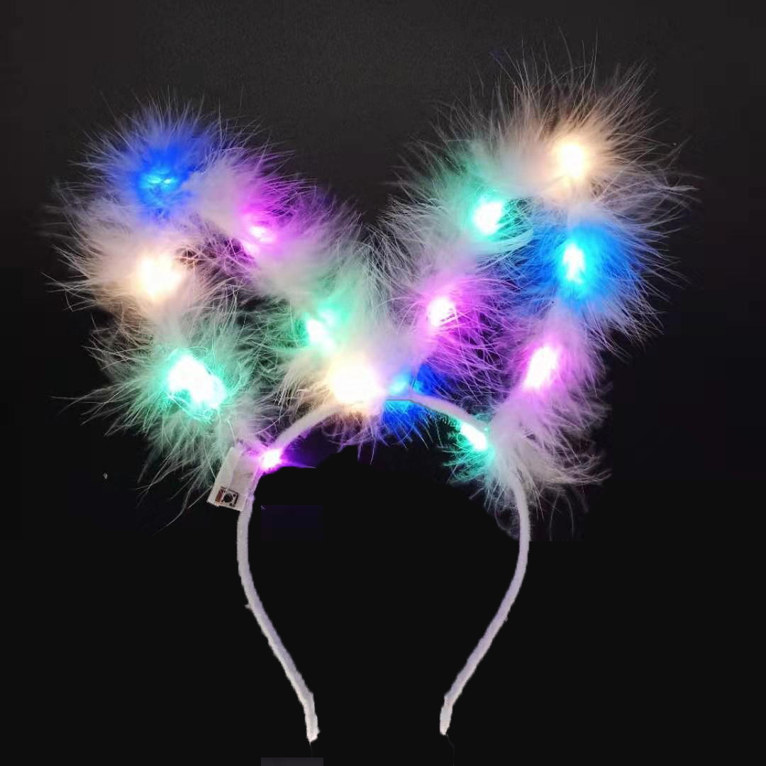 新款加长10灯毛绒兔耳朵发光发箍兔闪光头箍演唱会舞会地摊货批发