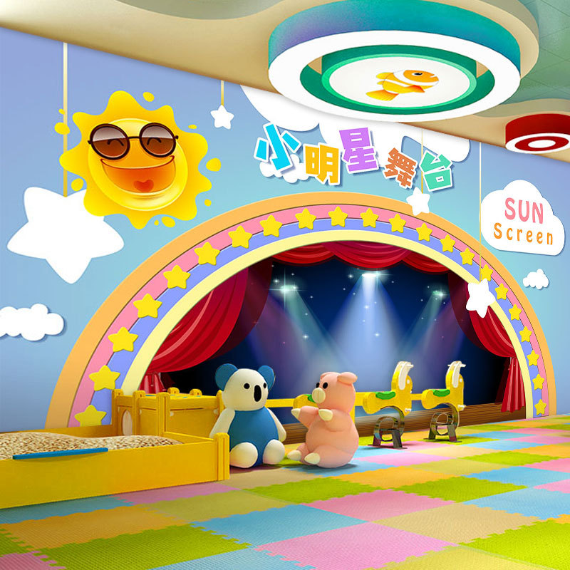 3d小舞台背景墙装饰墙纸口才演讲主持人幼儿园艺术培训班教室壁纸