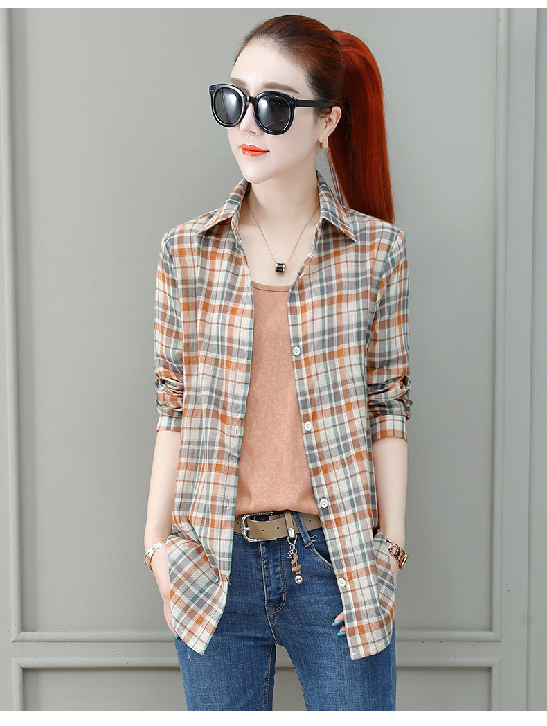 2020秋季新款韩版衬衫女宽松显瘦 内搭衬衣女外套新格子女式上衣
